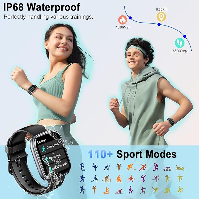Smart Watch for Men Women, 2025 HD 1.91" Smartwatches (Answer/Make Call), 112+ Sports Modes Fitness Activity Tracker, Calories/Heart Rate/Sleep Monitor, IP68 Waterproof Step Counter for Android iOS
