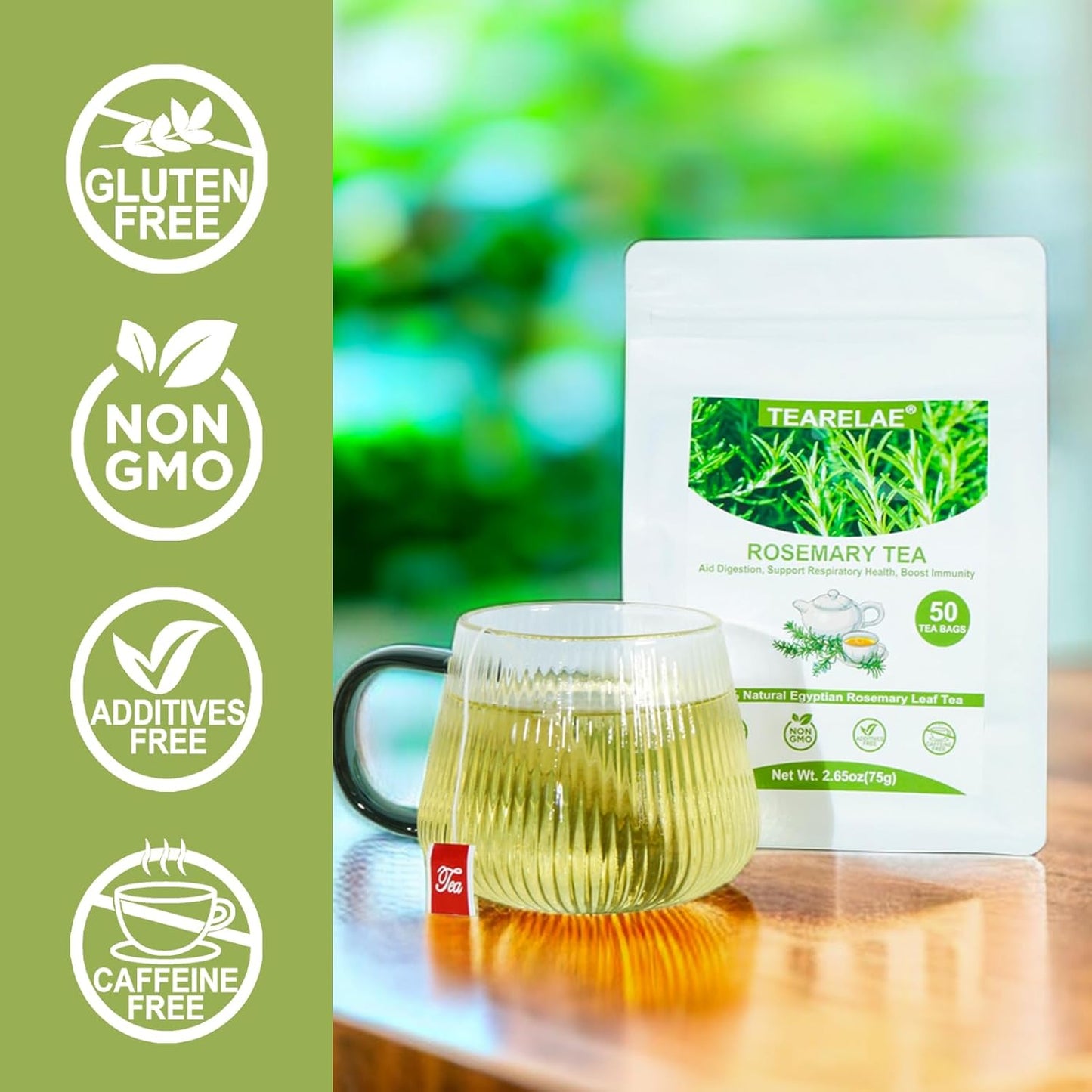 TEARELAE - Rosemary Tea - 1.5g x 50 Count - 100% Pure Rosemary Leaves Tea Bag - Country of Origin Egypt - Aid Digestion & Support Respiratory Health