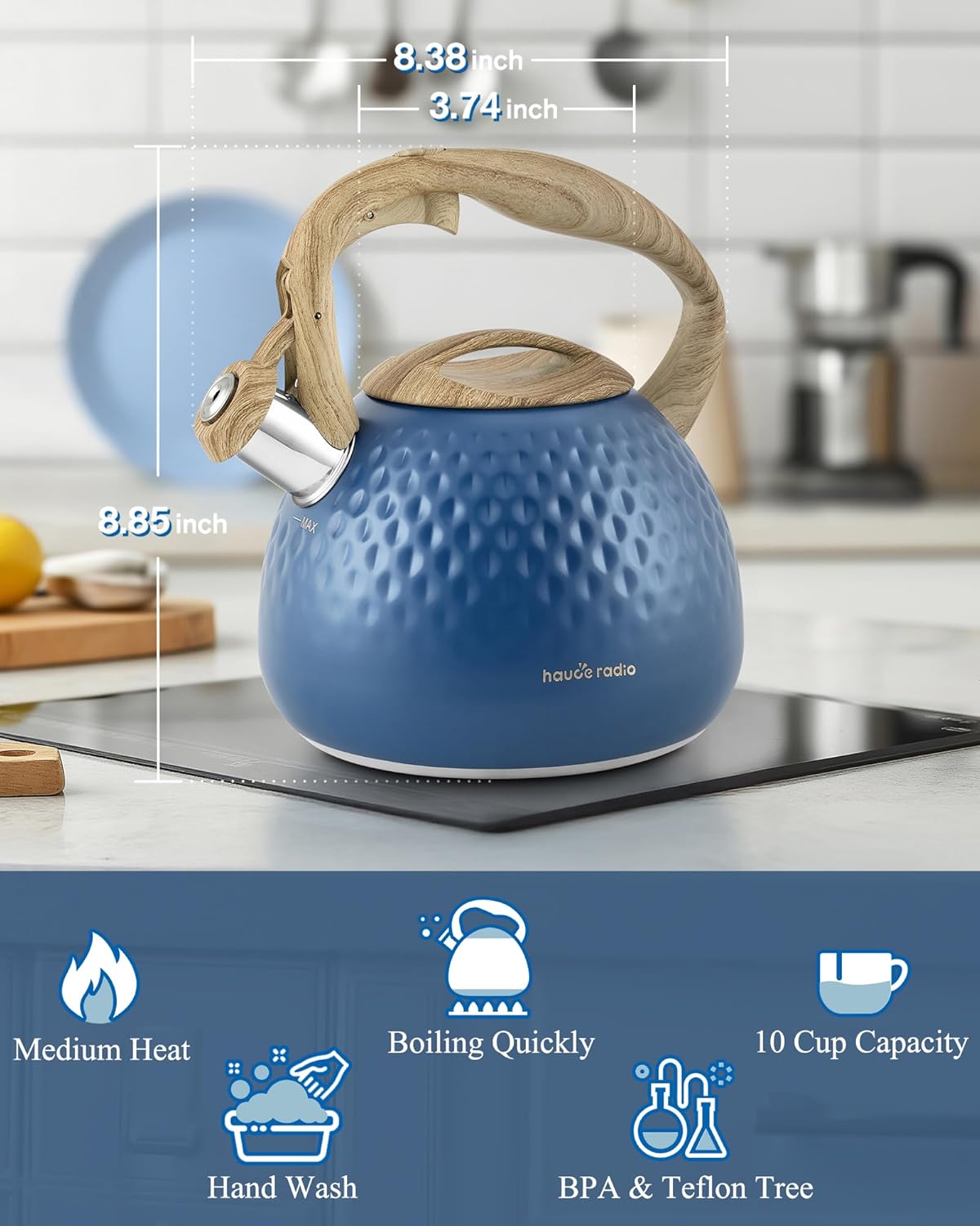 Tea Kettle,2.5 Quart Stovetop Tea Kettles Loud Whistle,Food Grade Stainless Steel Water kettles for Stove Top with Anti-hot Ergonomic Handle,Suitable for All Heat Sources