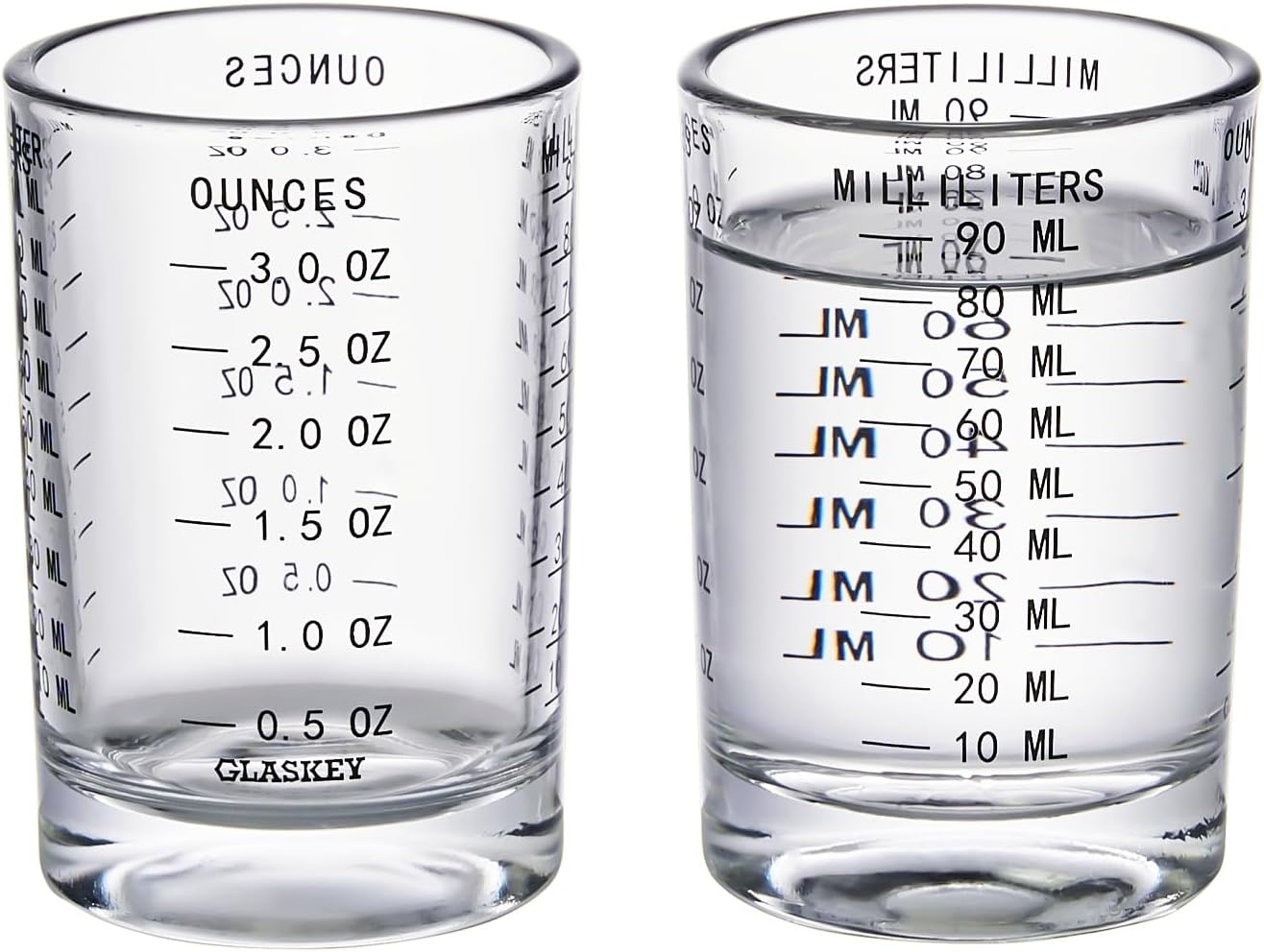 2 Pack Shot Glass Measuring Cup Set,3 oz/90ML Liquid Heavy High Espresso Glass Cup,Dishwasher Safe,Measurement of Dry and Liquid Ingredients(Black)