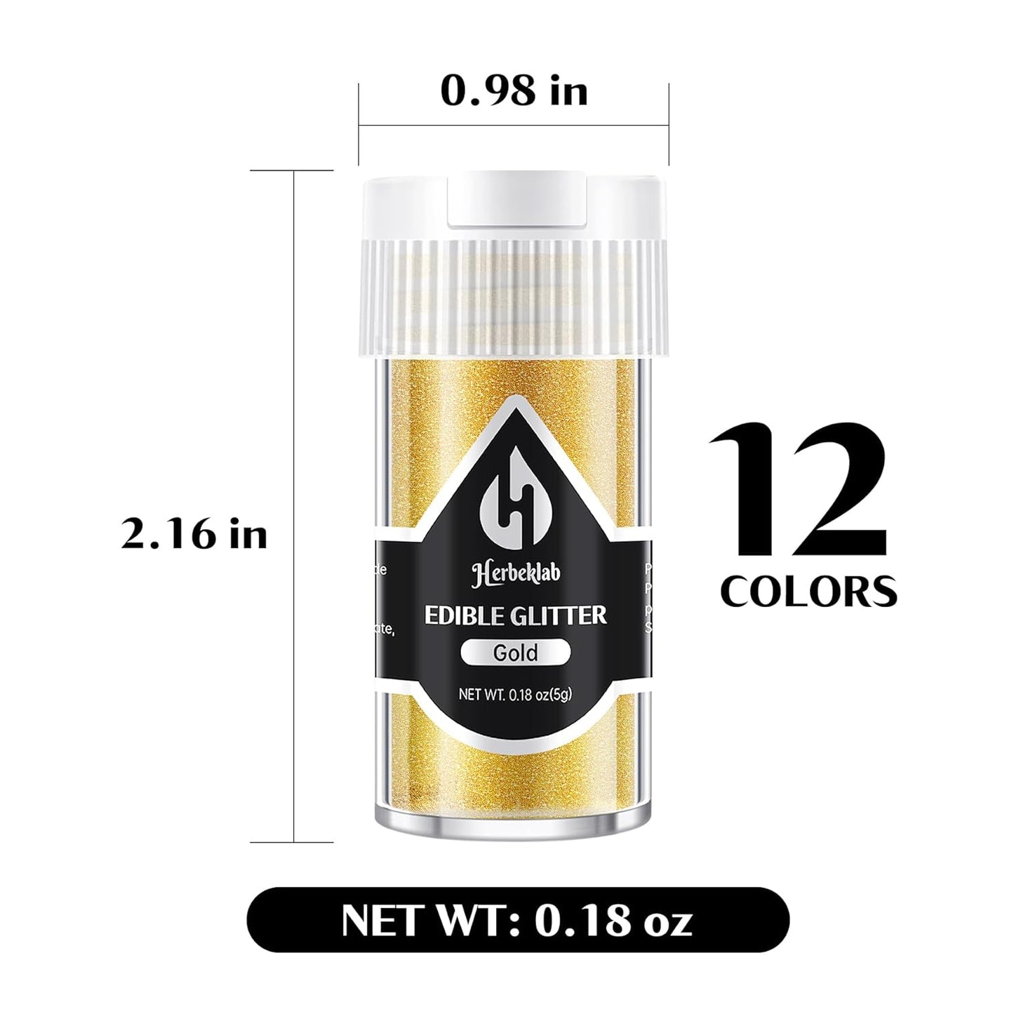Edible Glitter for Cocktails - 12 Colors Herbeklab Luster Dust Edible Drink Glitter Food Grade Metallic Shimmer Powder Cake Sprinkles for Beverage Chocolate Candy, 5g/Bottle