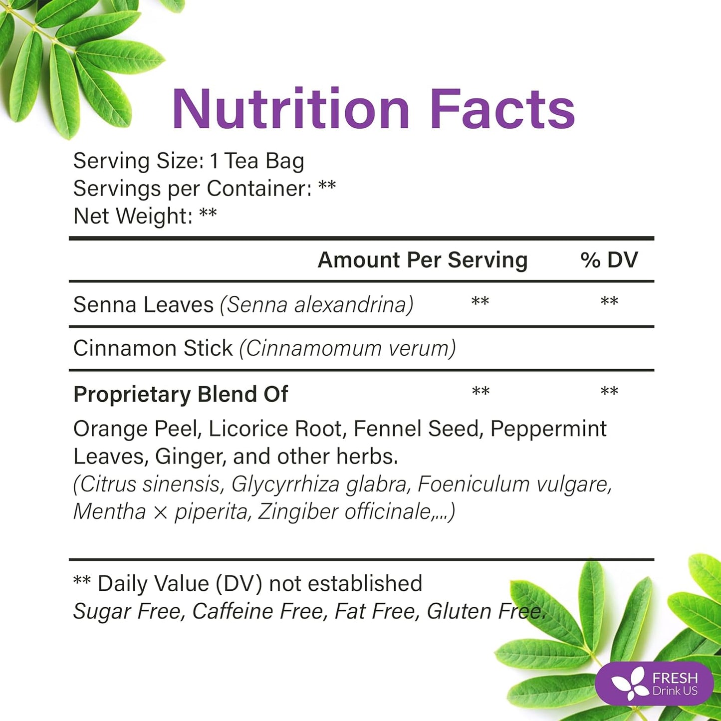 FreshDrinkUS, Fresh Move Tea – 40 Tea Bags - Herbal Tea Blend with Senna Leaves, Cinnamon, Orange Peel, Ginger & More – Caffeine-Free, Natural Ingredients – Smooth Flavor for Everyday Enjoyment