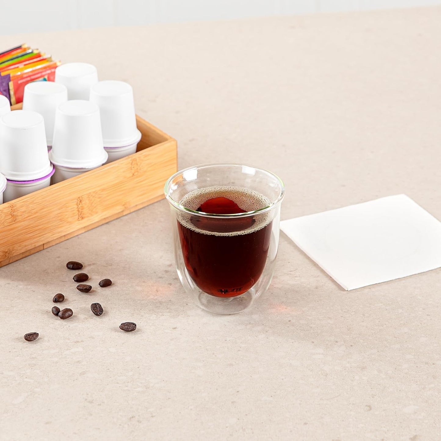 Restaurantware-Forma Professional 6.8 Ounce Double Wall Coffee Cups, 12 Insulated Latte Glasses - Dishwashable, Reusable, Clear Glass Beverage Cups, Freezable, For Hot Or Cold Beverages