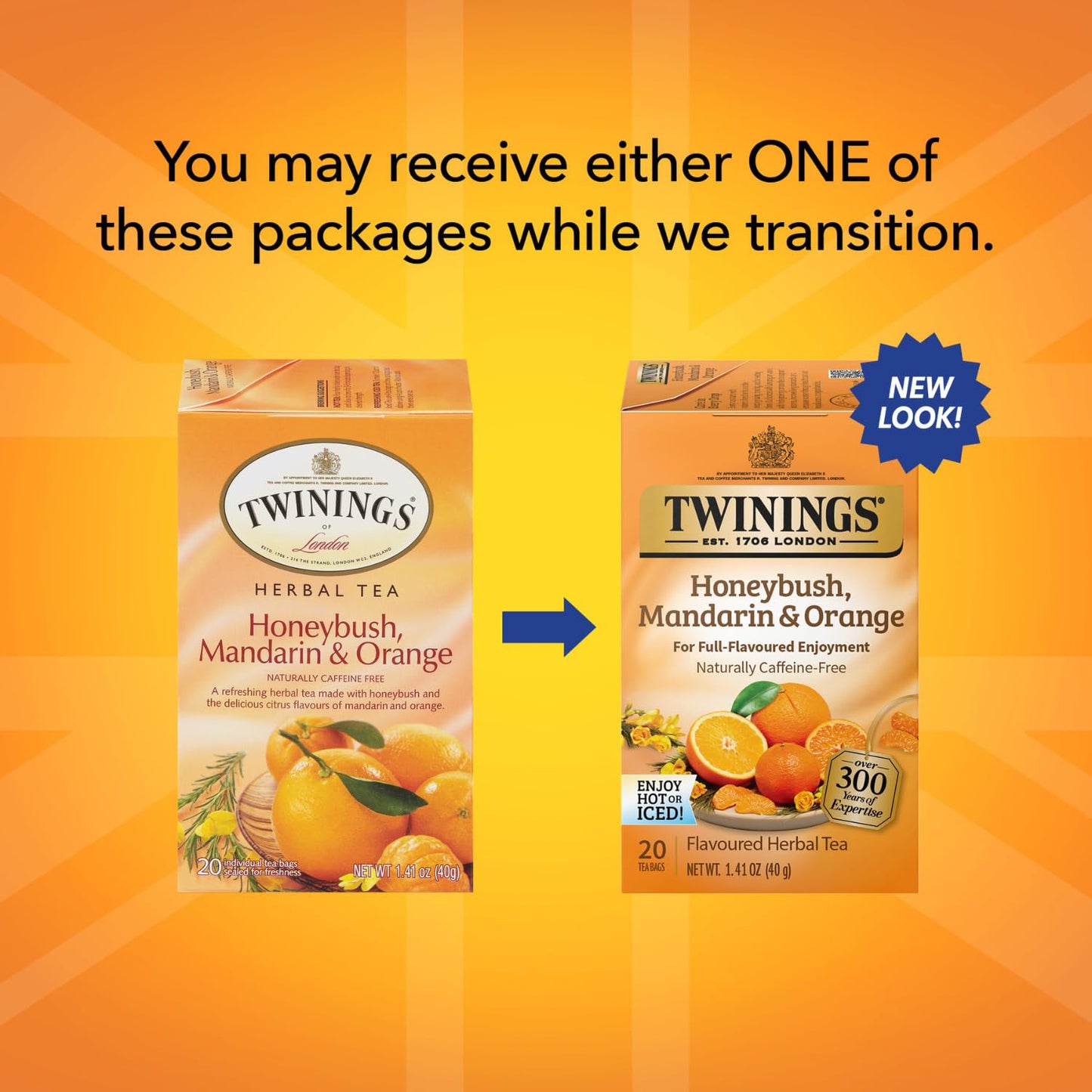 Twinings Honeybush, Mandarin, & Orange Herbal Tea Individually Wrapped Bags, 20 Count (Pack of 1), Naturally Caffeine-Free, Enjoy Hot or Iced, 20 Teabags