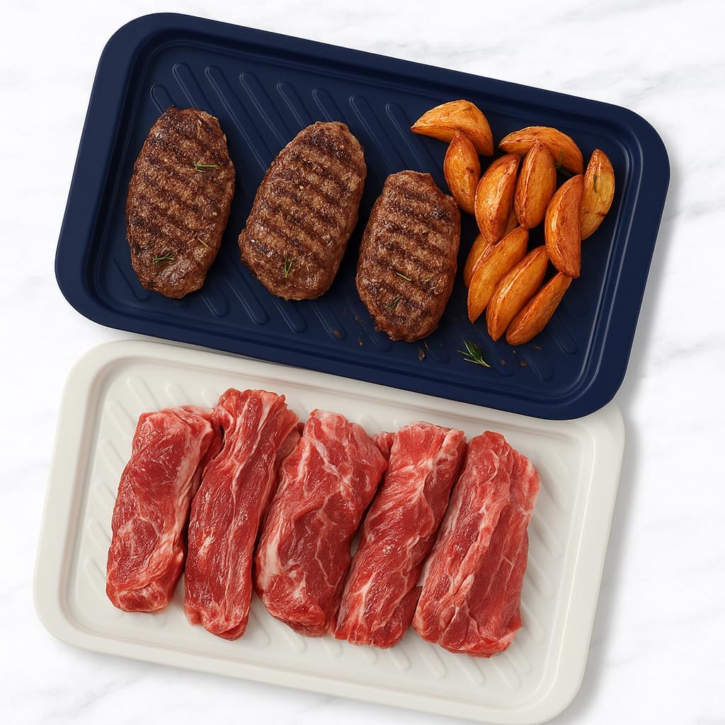 TP Grilling Prep and Serve Trays, 17" BBQ Tray for Meat Marinating and Food Plating, Melamine Serving Platters Set of 2 Grilling Accessories, Blue and White