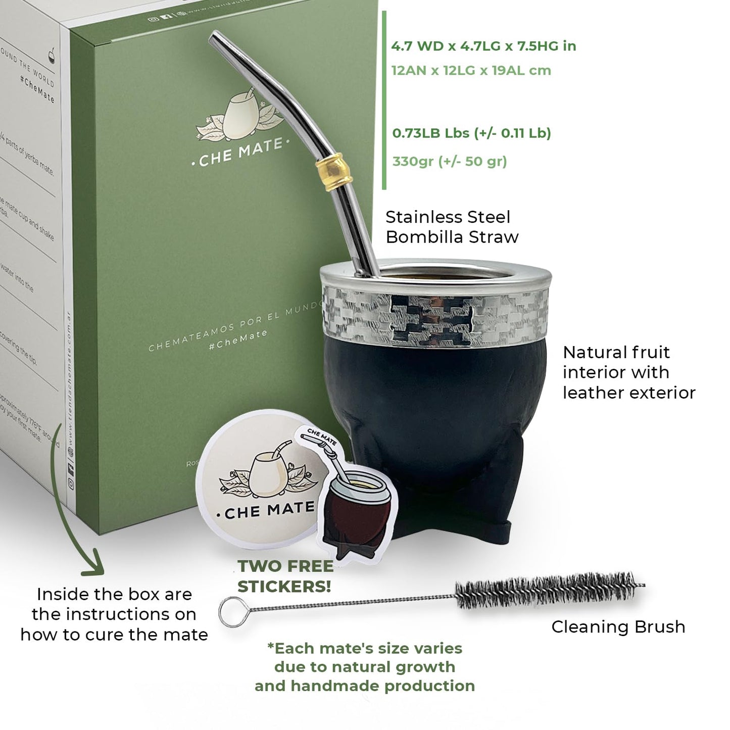 Premium Argentina-Uruguay Yerba Mate Cup and Bombilla Set, Organic Gourd Tea Mug with Steel Straw (Bombilla) and Cleaning Brush, Handcrafted for Loose Leaf Yerba Mate Tea - Imperial Version