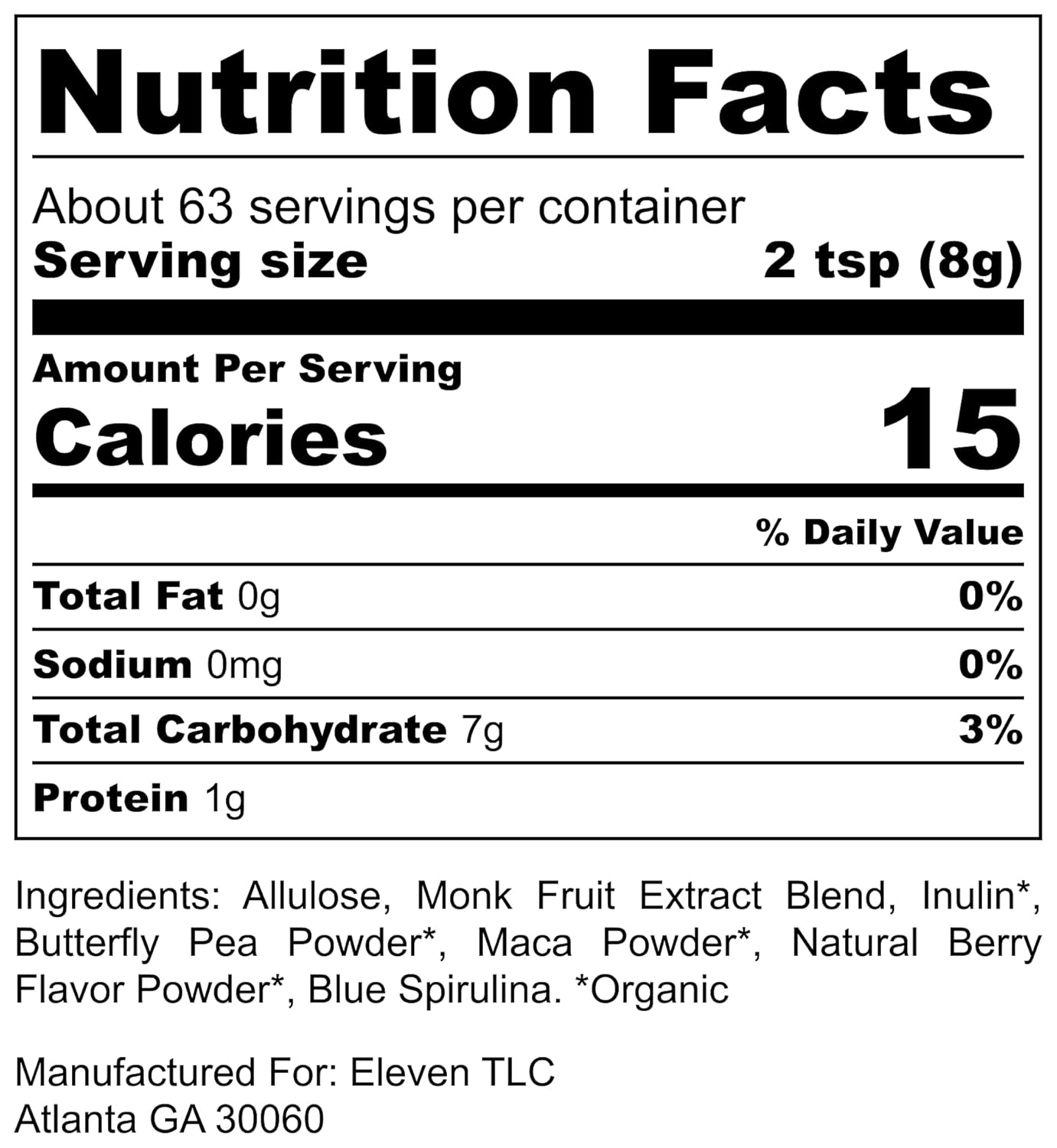 Eleven TLC, Berry Well Superfood Wellness Drink Latte + Mix, Caffeine-Free, or Herbal Tea, Blue Spirulina, Blue Butterfly Pea Flower, Organic Maca, Keto Friendly, Vegan, 63 Servings