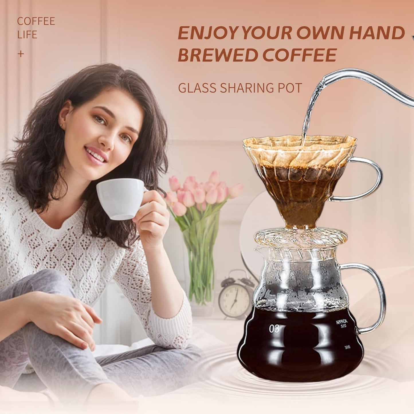 Glass Coffee Server for Drip Coffee Maker, Standard Glass Coffee Carafe, Coffee Pot with Lid, Clear, 03 800ml(27oz)