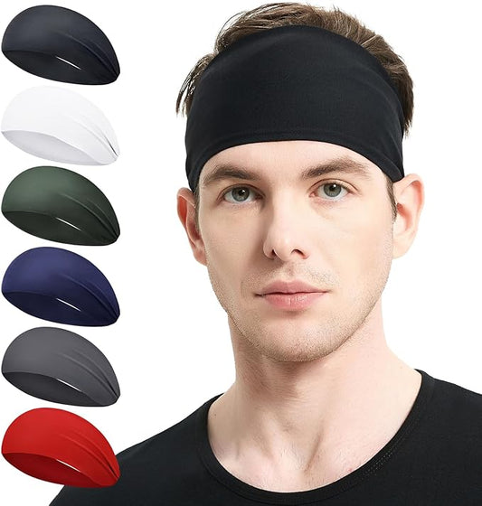 Running Headbands for Men（4 or 6 Pack, Mens Stretchy Headband for Football,Cycling,Basketball,Yoga,Fitness Workout Unisex Quick-Dry Sweatband
