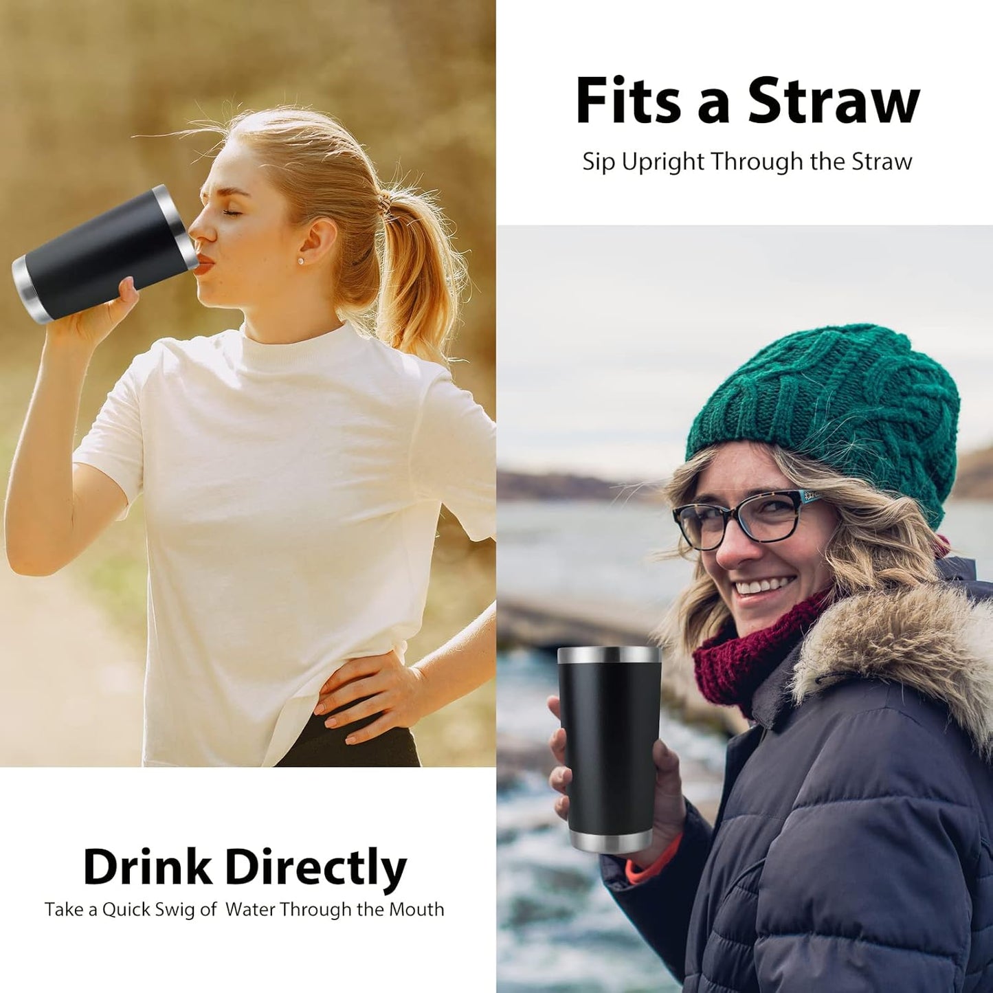 DOMICARE 20oz Stainless Steel Tumbler Bulk with Lid, Double Wall Vacuum Insulated Travel Mug, Powder Coated Coffee Cup, Powder Black, 8 Pack