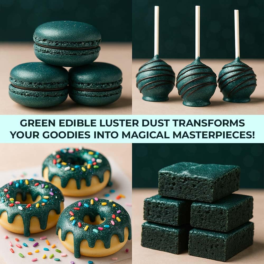 Bulk (20g) Green Luster Dust Edible Glitter for Cocktails, Premium Edible Metallic Dark Green Luster Dust for Drinks Cake Decorations Green Edible Glitter for Drinks Cupcakes Cookies Cakes Food Paint