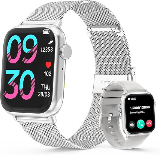 Smart Watch for Man Women Answer/Make Call, Fitness Watch with 120+ Sport Modes, IP67 Waterproof, Heart Rate/Sleep Tracker/Step Tracker/Blood Pressure Health Watch for Android iOS Phone (Silver)
