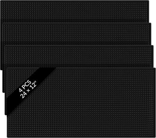 Tioncy 4 Pcs Bar Mat for Countertop 24 x 12 Inch Non Slip Rubber Mat Service Spill Cocktail Bartending Coffee Bar Mats for Hot Dishes Restaurants Barbershop Clippers Hot Pads, Black