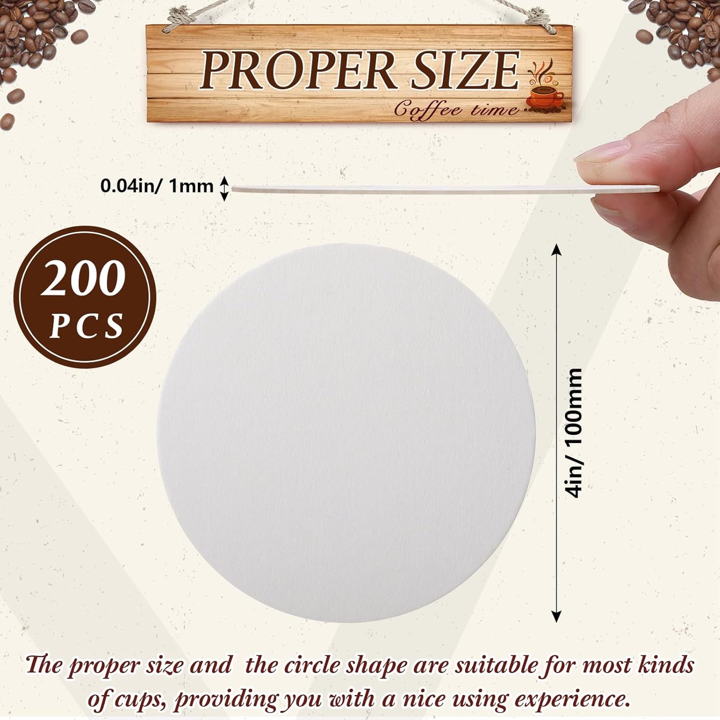 TaoBary 200 Pcs Disposable Paper Coasters Bulk 1MM, 4 Inch Round Cardboard Coasters Blank for Bar Drinks DIY Crafts Arts Wedding (White)