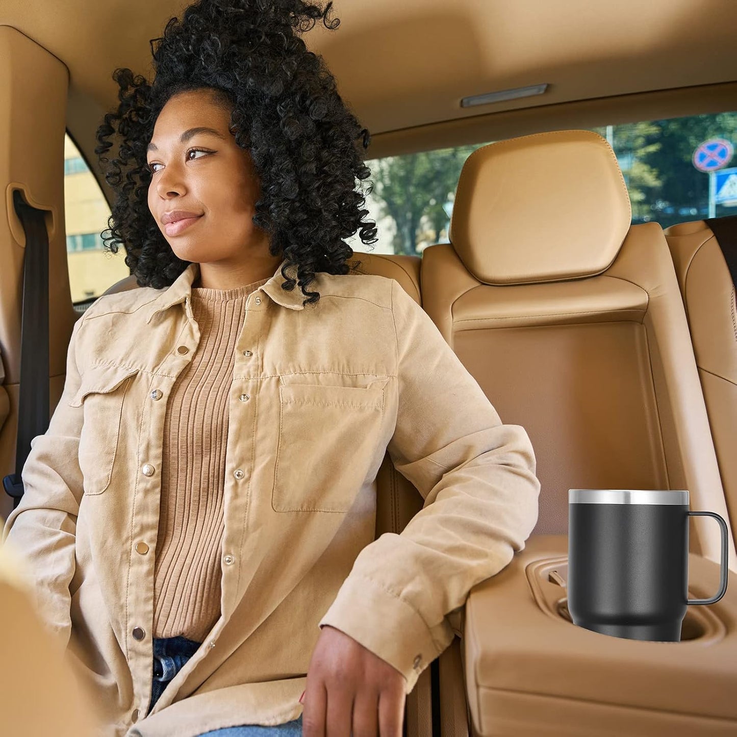 VEGOND 20 oz Tumbler Bulk with Handle Lid and Straw, Stainless Steel Insulated Travel Coffee Mug Set, Spill Proof Double Wall Metal Tumblers Cups, Black 6 Pack