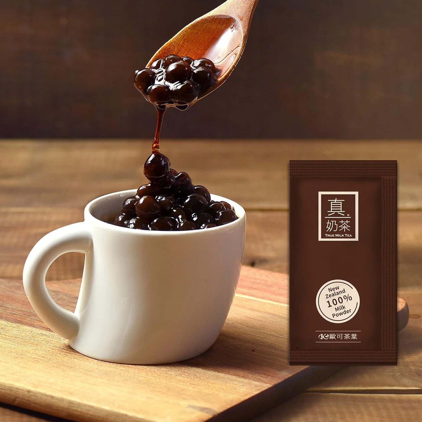 OKTEA Bubble Pearl Milk Tea with Brown Sugar Kit - Assam Blend, Slow-Roasted Brown Sugar, New Zealand Milk, Preservative-Free Tapioca, Serve Hot or Iced - Single Pack of 5 Servings