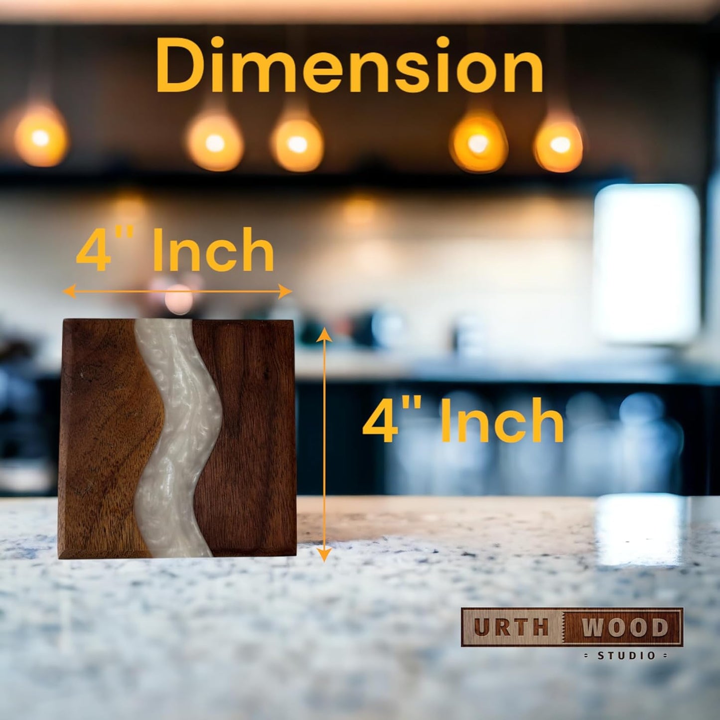 Generic Wood Coaster Set for Drinks | Handmade with Dark Walnut & Natural Wood Sealant Finish for Water Resistance, Easy Cleaning & No Stains | Epoxy Resin River (4 Pieces) (White)