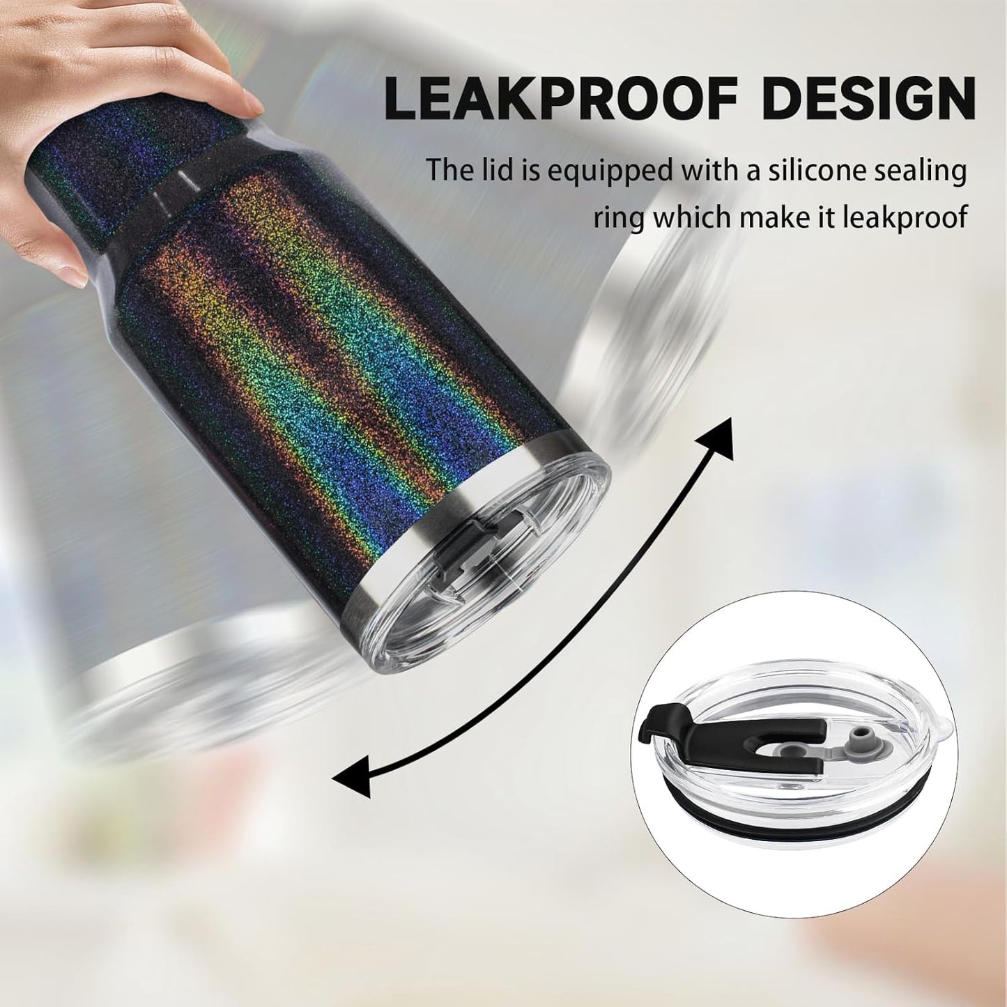 40 oz Tumbler with Lids and Straws, Stainless Steel Insulated Coffee Tumbler, Double Wall Vacuum Insulated Travel Mug Cup, Leakproof Thermal Coffee Cup for Hot and Cold Drinks (Glitter Black)