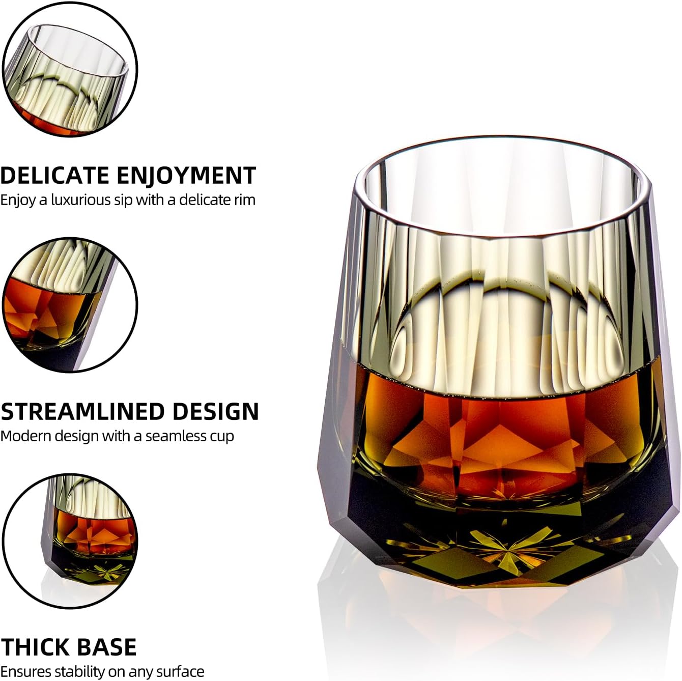 KAMMAK Crystal Whiskey Glasses Set of 2, Handcrafted 6.76oz Old Fashioned Glasses Stemless, Luxury Cocktail Glasses, Hand Blown Scotch Cup for Women, Men Gift for Rocks, Bourbon, Bar Barware