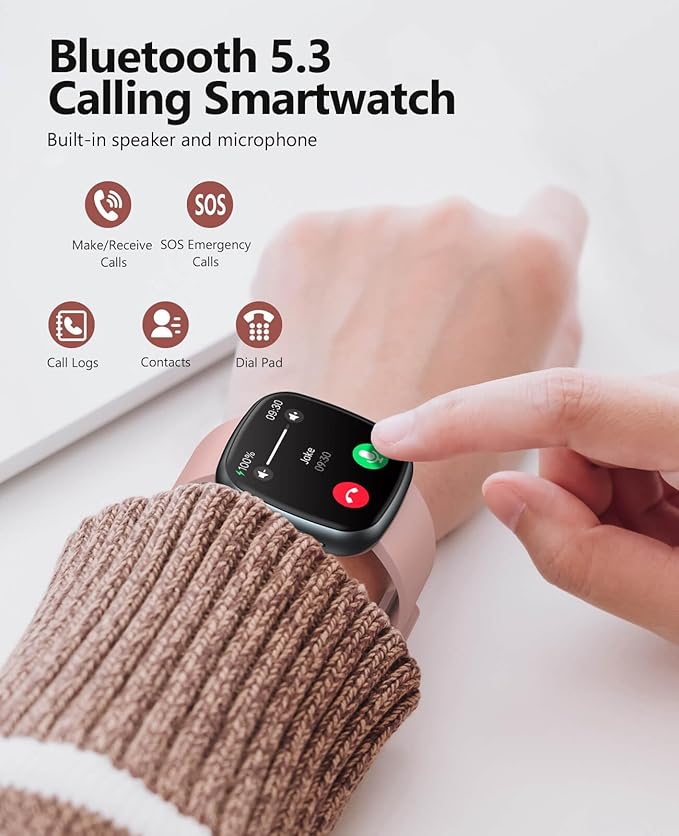 Smart Watches for Men Women with Bluetooth Call 1.72" HD Touch Screen Fitness Watch with Heart Rate/Sleep Monitor,100+ Sports Modes Fitness Tracker Smartwatch with IP68 Waterproof for Android iOS,Pink