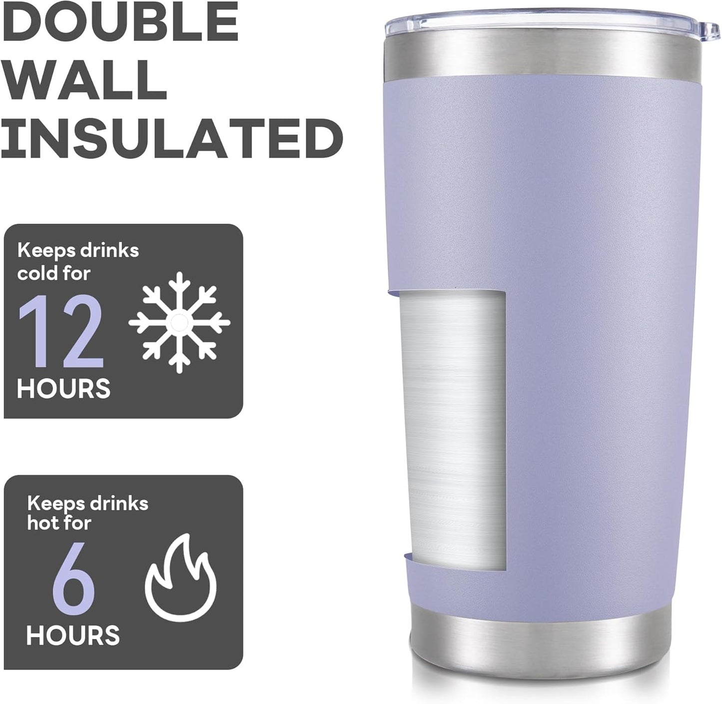 20 oz Tumbler with Lid Stainless Steel Insulated Tumblers Bulk Double Wall Vacuum Cups Powder Coated Travel Mug Keep Drinks Cold and Hot, Cosmic Lilac, 12 Pack