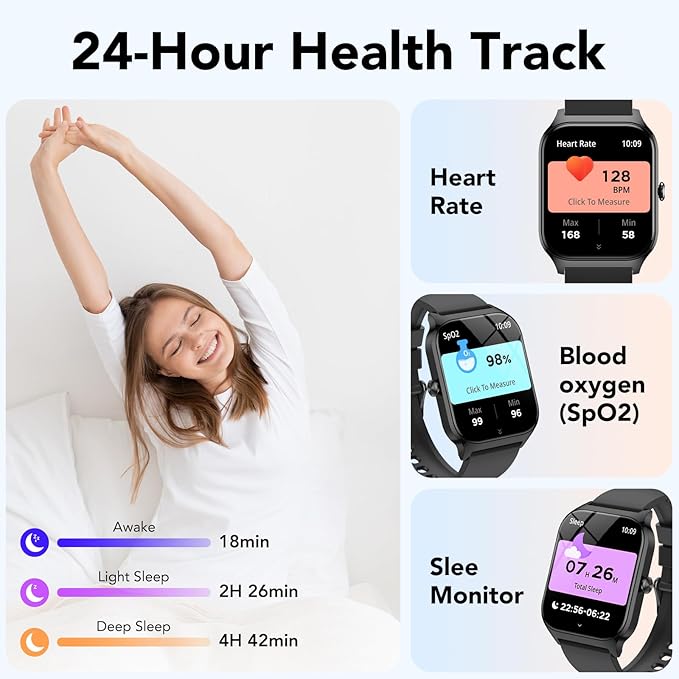 Smart Watch, 1.85" Smartwatch for Men Women(Answer/Make Call), 2025 Fitness Watch with 115+ Sports Modes/Heart Rate/SpO2/Pedometer/Sleep Monitor, IP68 Waterproof Activity Tracker for Android iOS