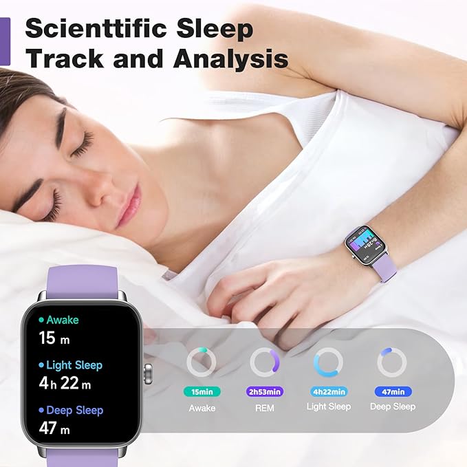 Smart Watch for Women Android iPhone Compatible, 1.8” Touchscreen,Bluetooth Call,24/7 Heart Rate, SpO2 Monitor, Step Counting, Sleep Tracking, IP68 Waterproof Activity Tracker and Smartwatch(Purple)