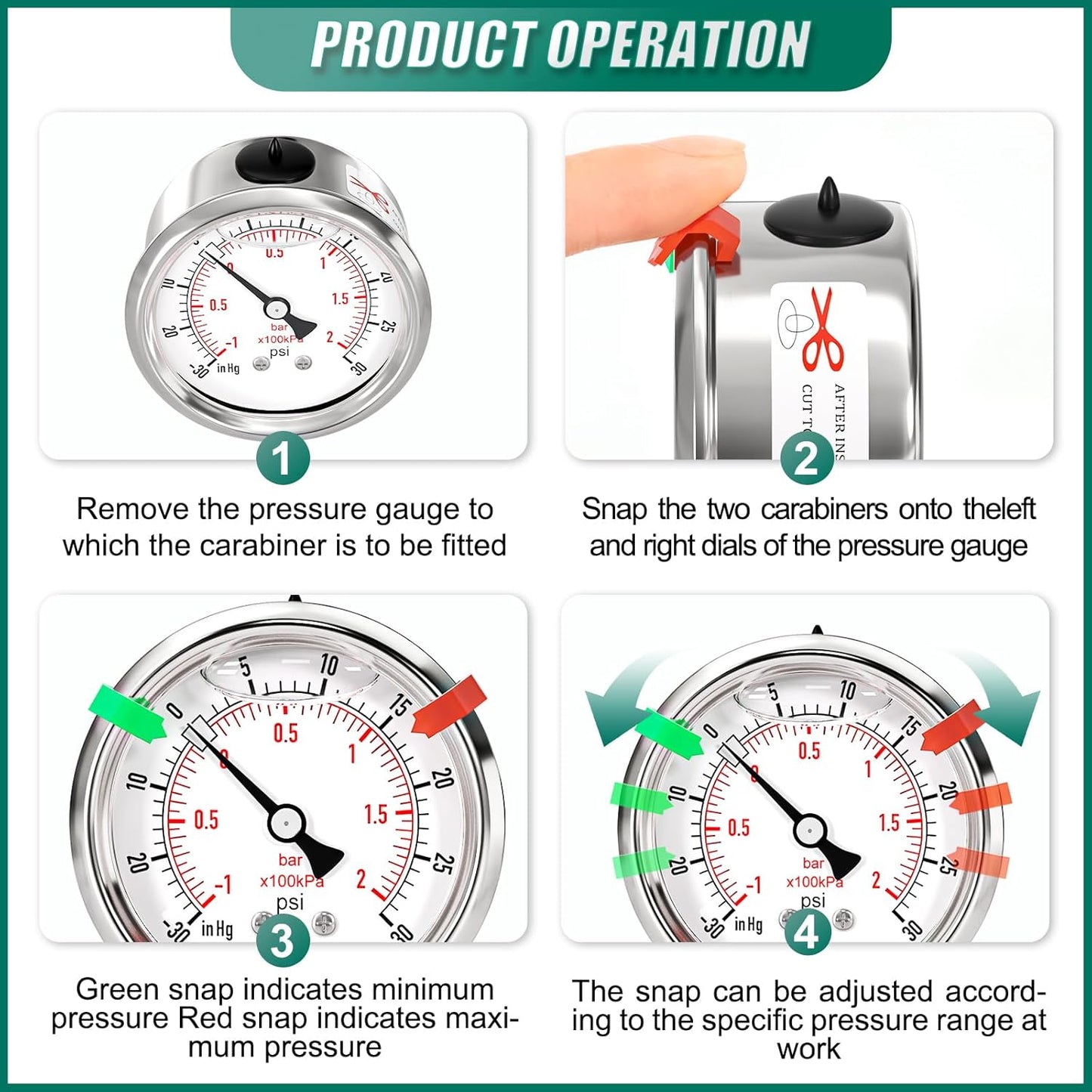 -30inHG-30psi Stainless Steel Glycerin Liquid Filled Vacuum Pressure Gauge 1/4" NPT 2.5" Face Dial Center Back Mount, for Water, Oil and Air Pressure Testing (with Range Mark Pointer)