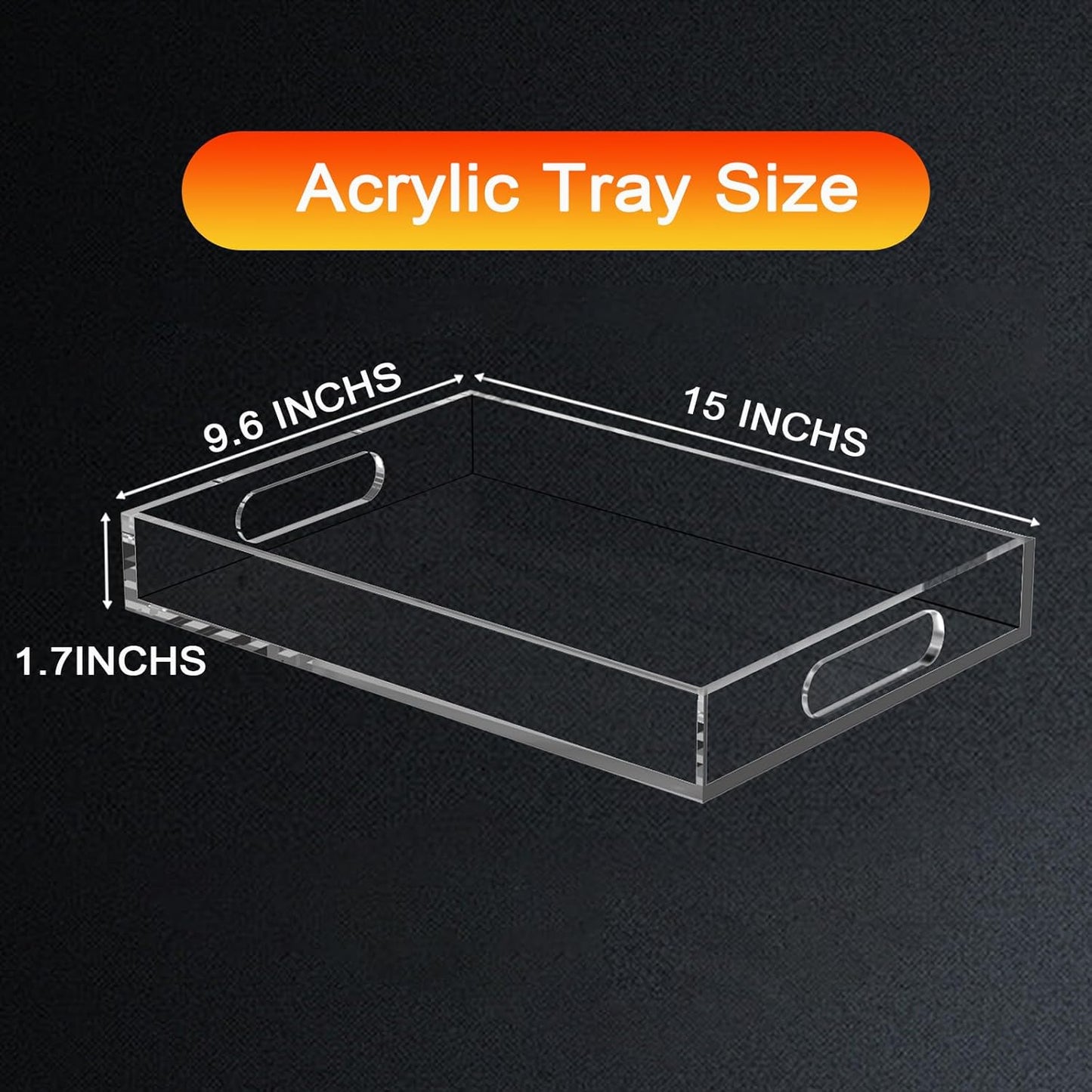 Acrylic Tray for Ottoman,Acrylic Organizers Tray Large, Serving Tray with Handle, Lucite Tray Organizer for Bench, Coffee Table Countertop, Kitchen, Bathroom, Living Room, Powder Room