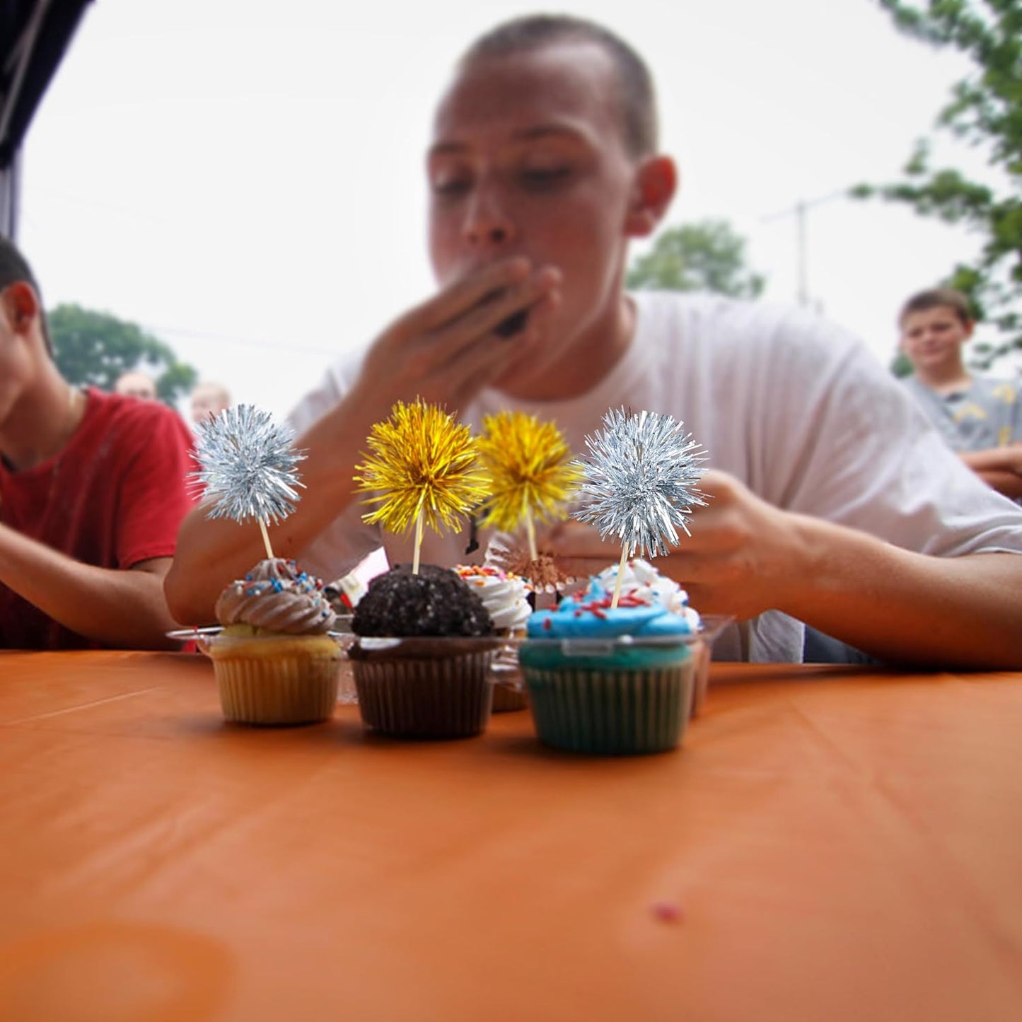 Gyufise 30Pcs Foil Firework Cupcake Toppers Sparkle Tinsel Cake Toppers Tinsel Drink Cake Decoration Cocktail Picks for Birthday Wedding Graduation Party Supplies Gold Silver