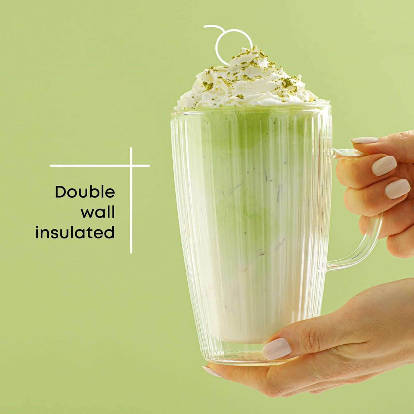 JoyJolt Fluted Glass Coffee Mugs - Double Insulated, 15oz Large Set of 2, Thermal Glass Coffee Mugs