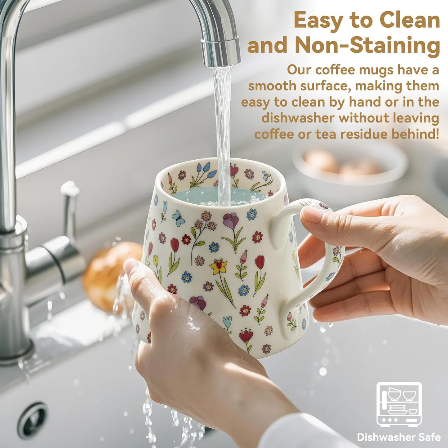 Ceramic Coffee Mug, Cute Creative Cup w/Unique Design Home Office, 12 oz Latte Tea Milk Gift for Women Girls Friend (White)