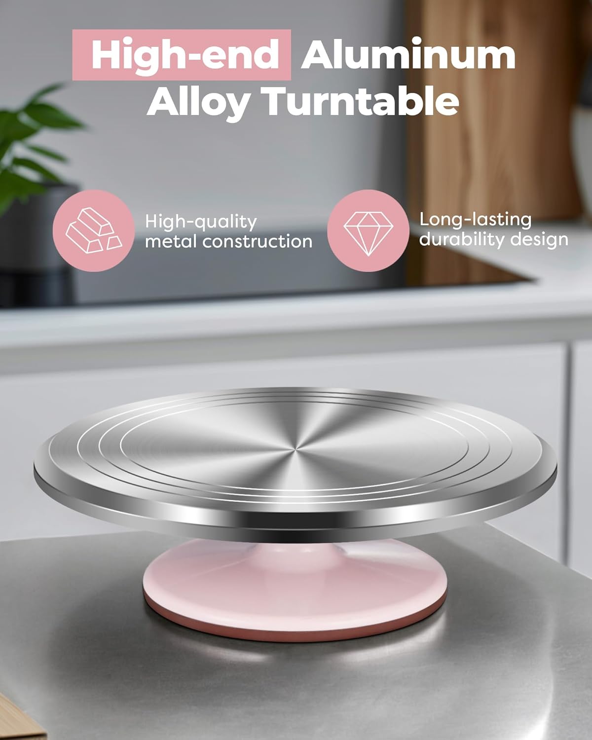 Kootek Aluminium Alloy Revolving Cake Stand 12 Inch Rotating Cake Turntable for Cake, Cupcake Decorating Supplies