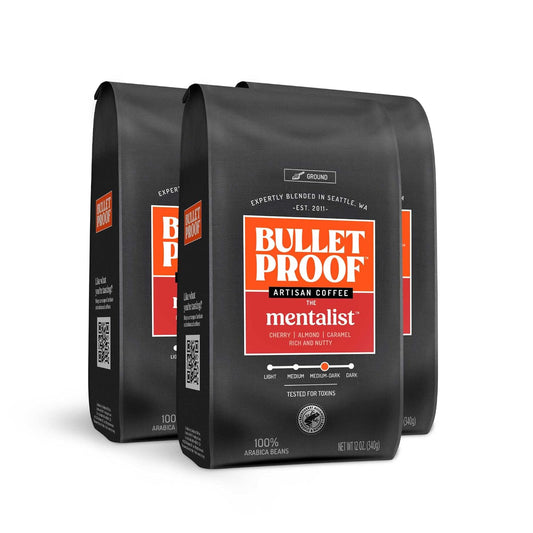 Bulletproof The Mentalist Medium-Dark Roast Ground Coffee, 12 Ounces (Pack of 3), 100% Arabica Beans, Clean Coffee Tested for Toxins, Packaging May Vary