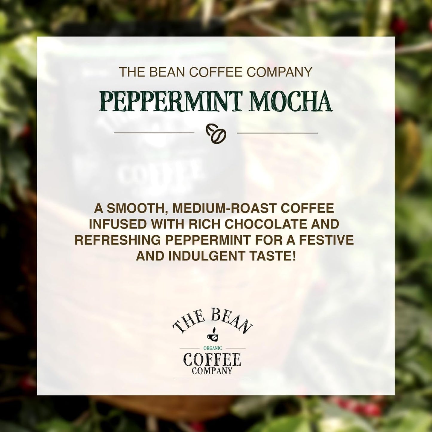The Bean Organic Coffee Company Peppermint Mocha, Medium Roast, Whole Bean Coffee, 16-Ounce Bag