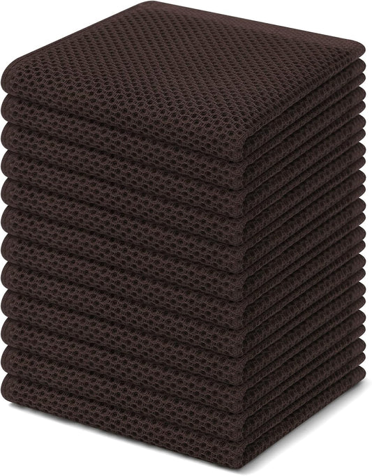 Homaxy 100% Cotton Waffle Weave Kitchen Dish Cloths, Ultra Soft Absorbent Quick Drying Dish Towels, 12 x 12 Inches, 12-Pack, Dark Brown