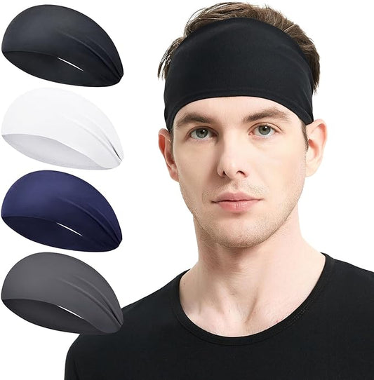 Running Headbands for Men（4 or 6 Pack, Mens Stretchy Headband for Football,Cycling,Basketball,Yoga,Fitness Workout Unisex Quick-Dry Sweatband