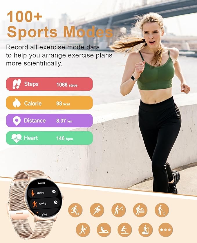 SOUYIE Smart Watches for Women, 1.43" AMOLED Display Fitness Tracker with Bluetooth Make/Answer Call, Heart Rate/SpO2/Sleep Monitor, 100+ Sports Modes, IP67 Waterproof Smartwatch for Android iPhone