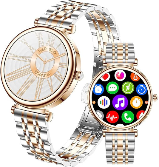 Smart Watch for Women 1.27" Color Screen Waterproof Fitness Activity Tracker Rose Gold Women's Smart Watch with Heart Rate Sleep Monitor for Android and iOS (Two-Tone Rose Gold Steel RT-i109)