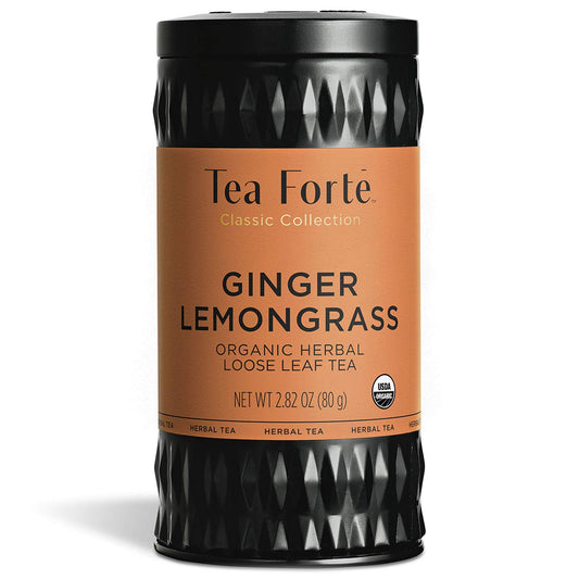 Tea Forte Ginger Lemongrass Premium Organic Loose Leaf Caffeine-Free Herbal Tea Blend Canister, Makes 35-50 Cups