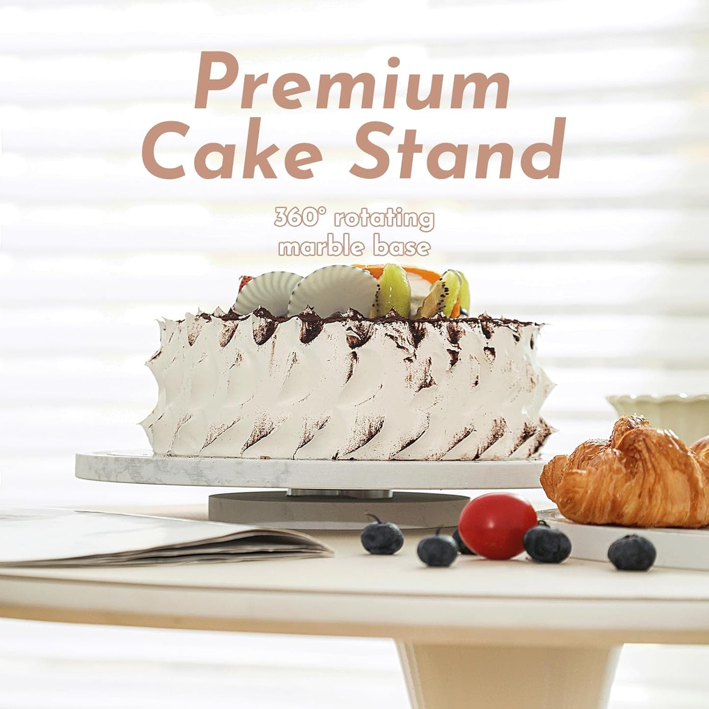 Marble Cake Stand with Acrylic Dome Lid, Cake Holder 360° Rotating, Cake Plate Board for Party, Wedding, Cake Display Stand with Dome Cover,Charcuterie Boards for Cheese, Chips, Fruit