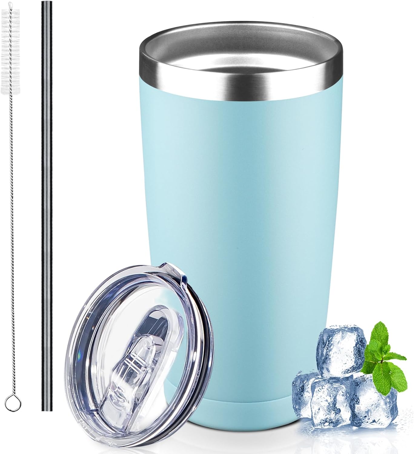 20 oz Tumbler with Lids and Straws, Stainless Steel Insulated Coffee Tumbler, Double Wall Vacuum Insulated Travel Mug Cup, Leakproof Thermal Coffee Cup for Hot and Cold Drinks (dark green)