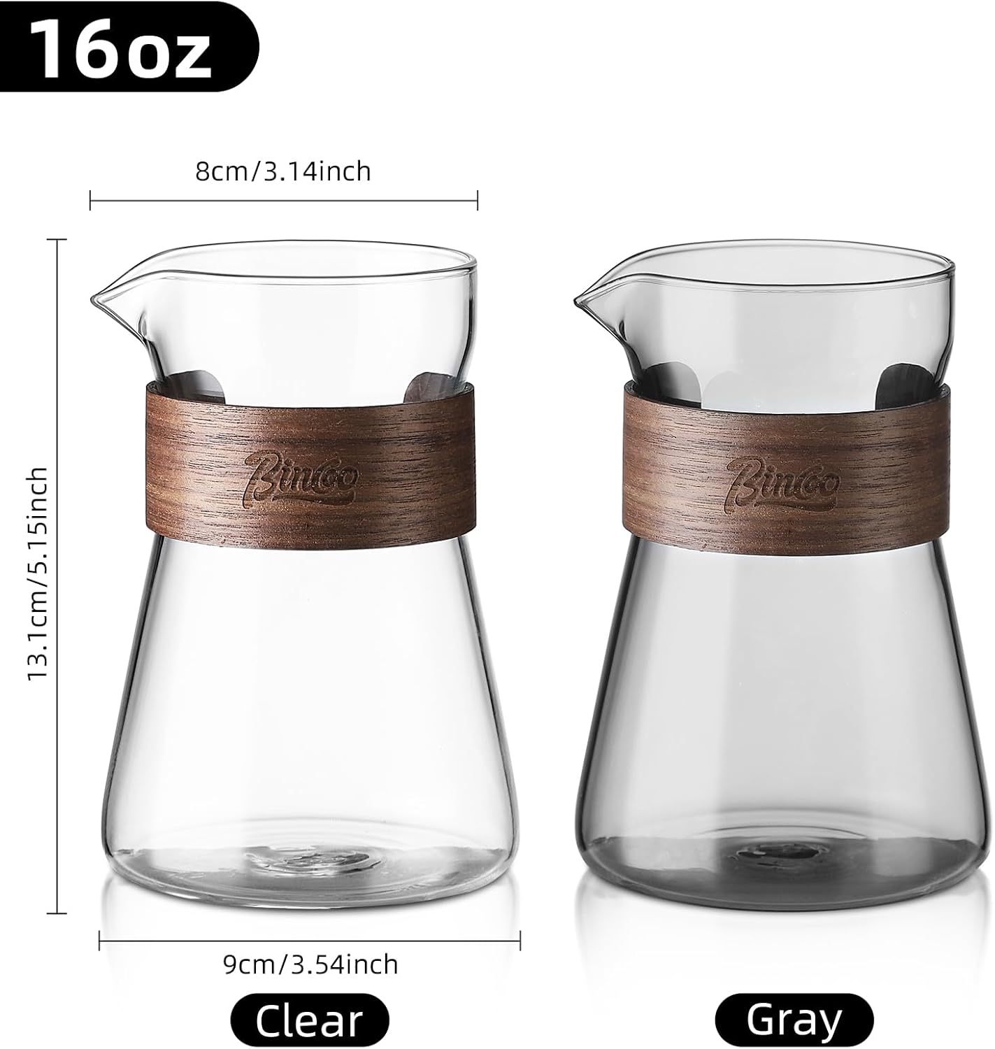 16 oz Glass Coffee Carafe with Wood Heat-Resistant Layer, Coffee Decanter Coffee Server for Pour Over, 1 Pcs Included (Clear)