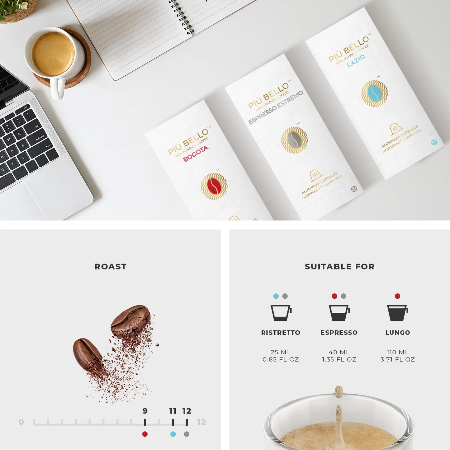 Piu Bello Espresso Coffee Pods for Nespresso Original Machines – Variety Pack – Compatible Capsules with 3 Intense Flavors – Dark Roast, Low Acidity – Rich & Balanced Taste – Kosher (3-Flavor Multipack, 60 Count)