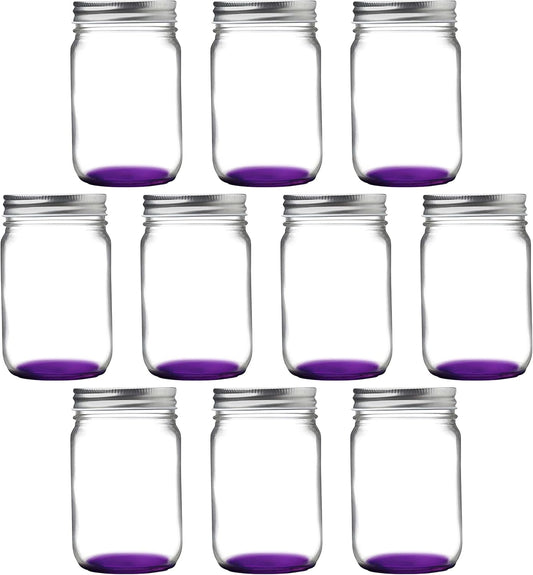 DISCOUNT PROMOS 10 Decorating Mason Jars Set, 12 oz. - Canning, Aluminum Lid - Purple