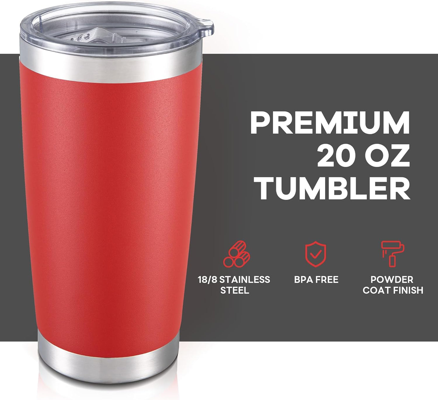 20 oz Tumbler with Lid Stainless Steel Insulated Tumblers Bulk Double Wall Vacuum Cups Powder Coated Travel Mug Keep Drink Cold and Hot, Wine Red, 8 Pack