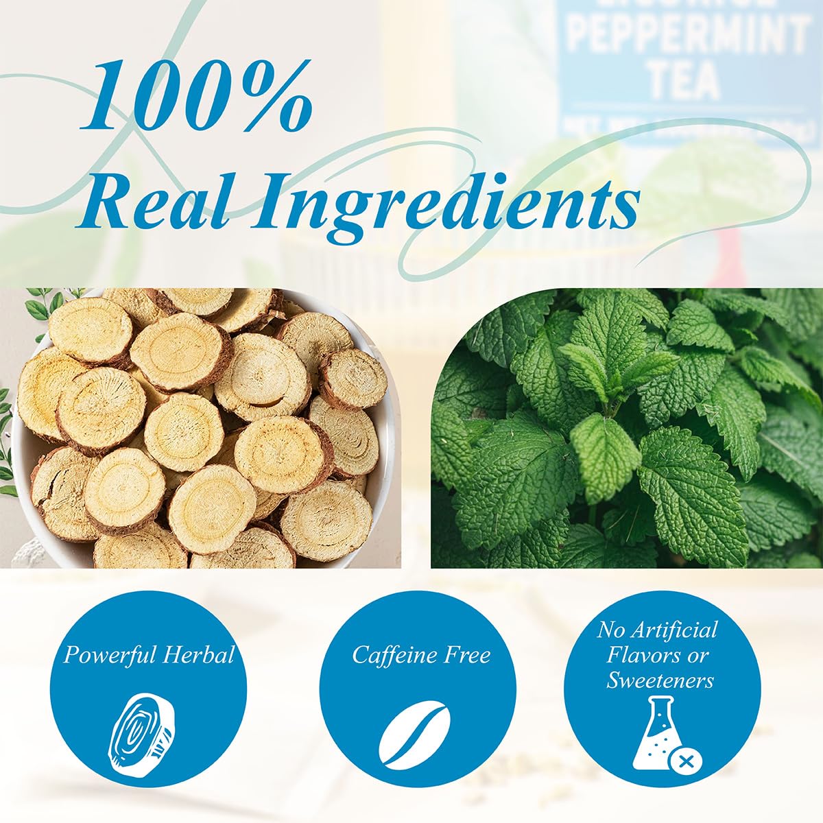 WT WEETEE Licorice Mint Tea Bags 100 Counts, Made 100% Natural & Pure Peppermint & Licorice Root, Naturally Caffeine-free, Sweet & Refreshing