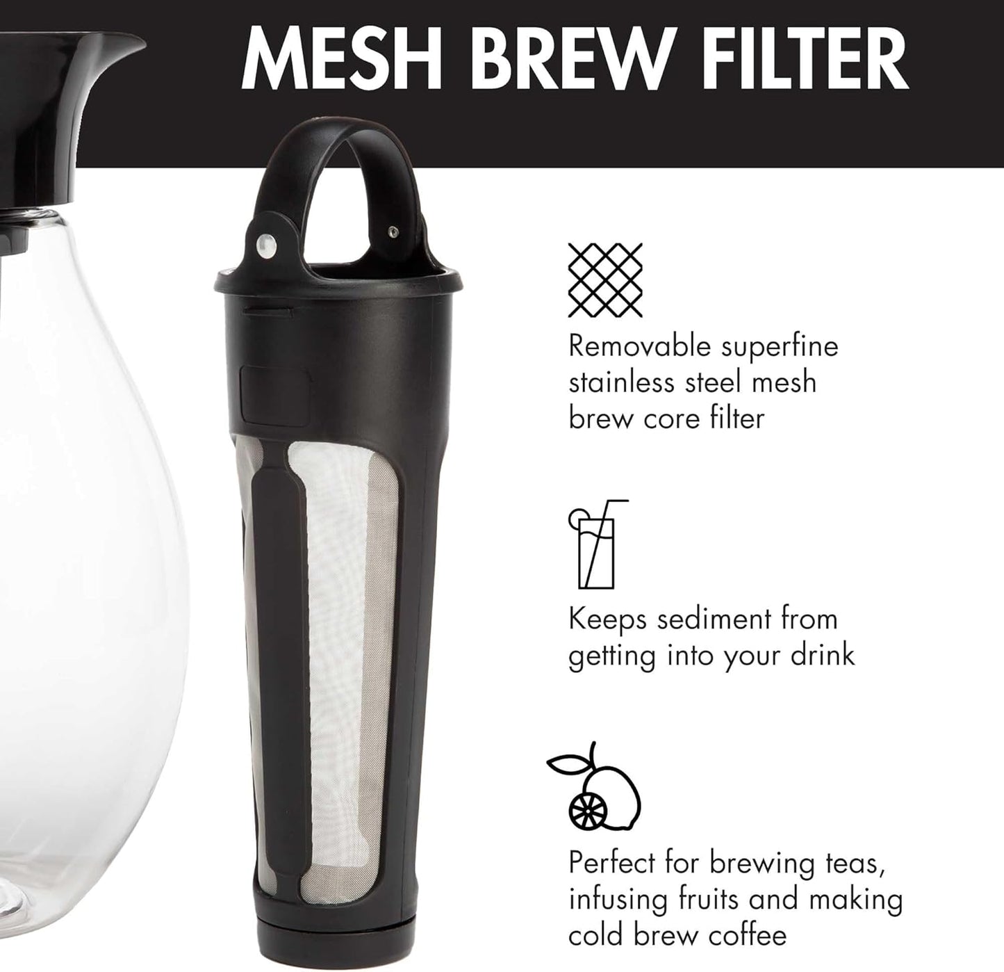 Primula The Big Iced Tea Maker and Infuser, Plastic Beverage Pitcher with Leak Proof, Airtight Lid, Fine Mesh Reusable Filter, Made without BPA, Dishwasher Safe, Black