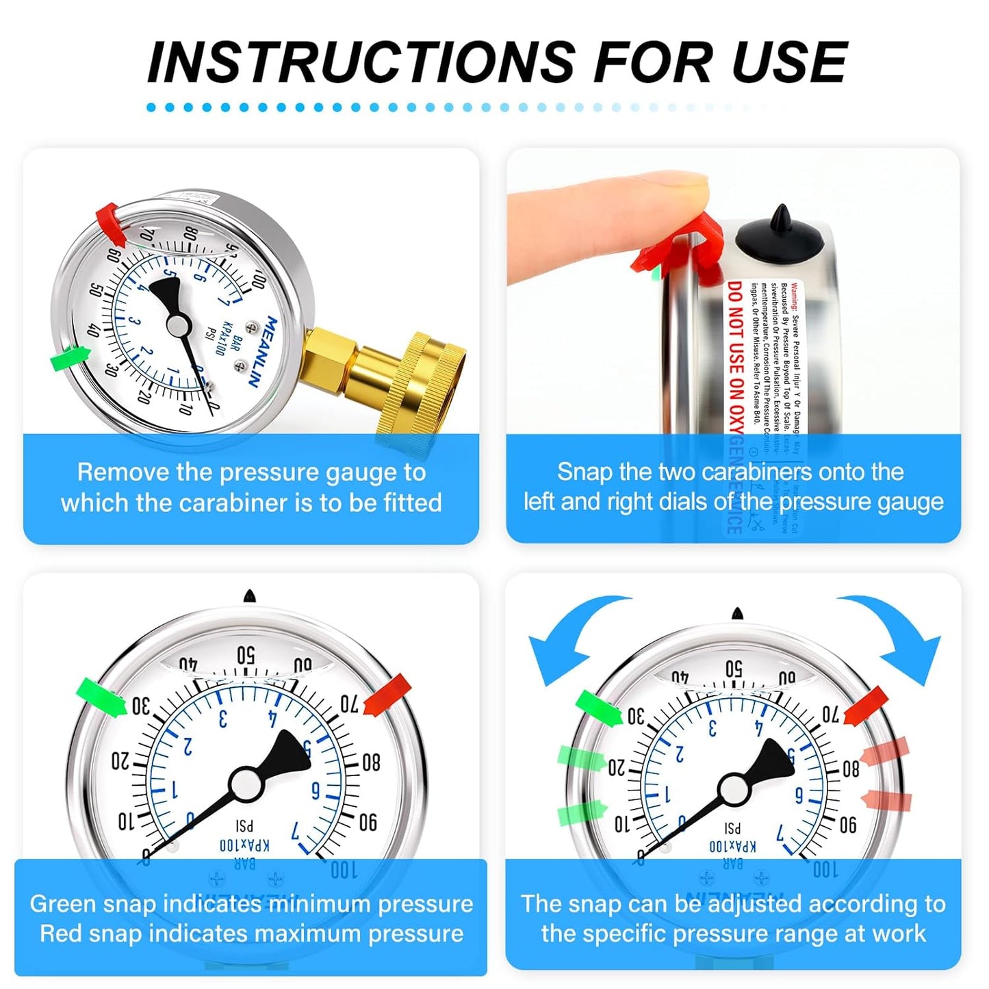 MEANLIN MEASURE 0~100Psi Stainless Steel Frame 3/4" Female 2.5" FACE DIAL Liquid Filled Pressure Gauge WOG Water Oil Air Water Pressure Test Table with Sealing Ring (with 2PCS Snaps)