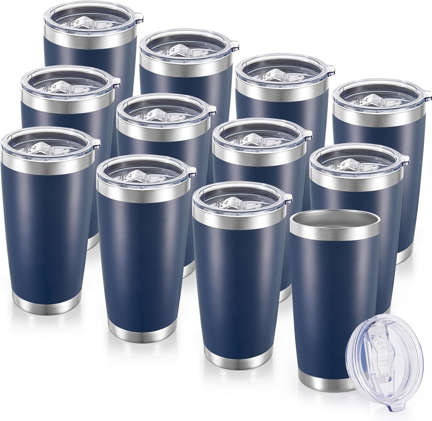 20 oz Tumblers Bulk Stainless Steel Tumbler with Lid Double Wall Vacuum Insulated Coffee Mug 20oz Powder Coated Cup for Hot and Cold Drinks, Navy, 12 pack